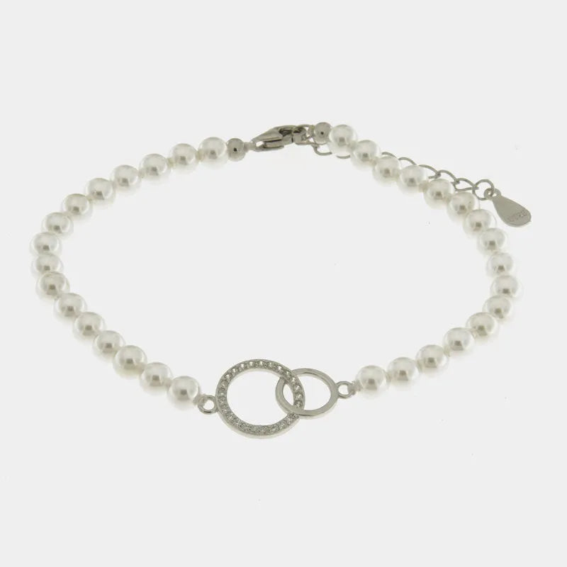 Bracciale in Argento 925 con cerchi intrecciati e perle