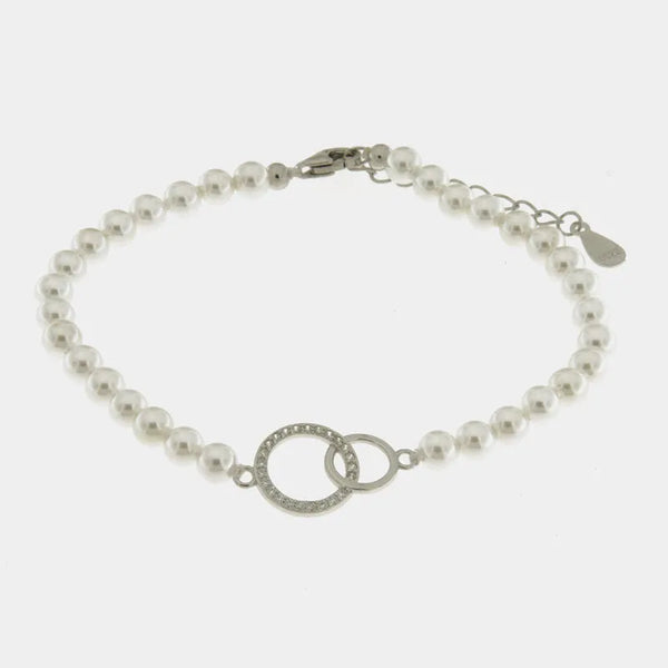 Bracciale in Argento 925 con cerchi intrecciati e perle - BYSIMON gioielli