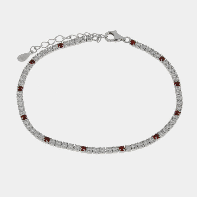 Bracciale in Argento 925 tennis con zirconi trasparenti e rossi