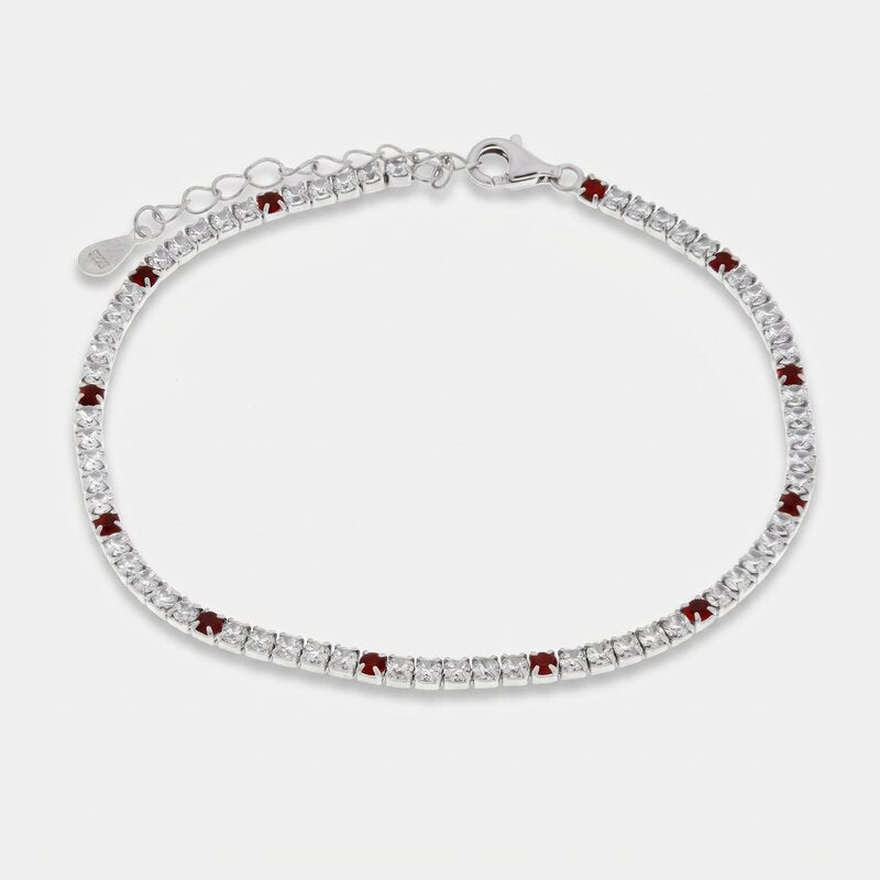 Bracciale in Argento 925 tennis con zirconi trasparenti e rossi - BYSIMON gioielli