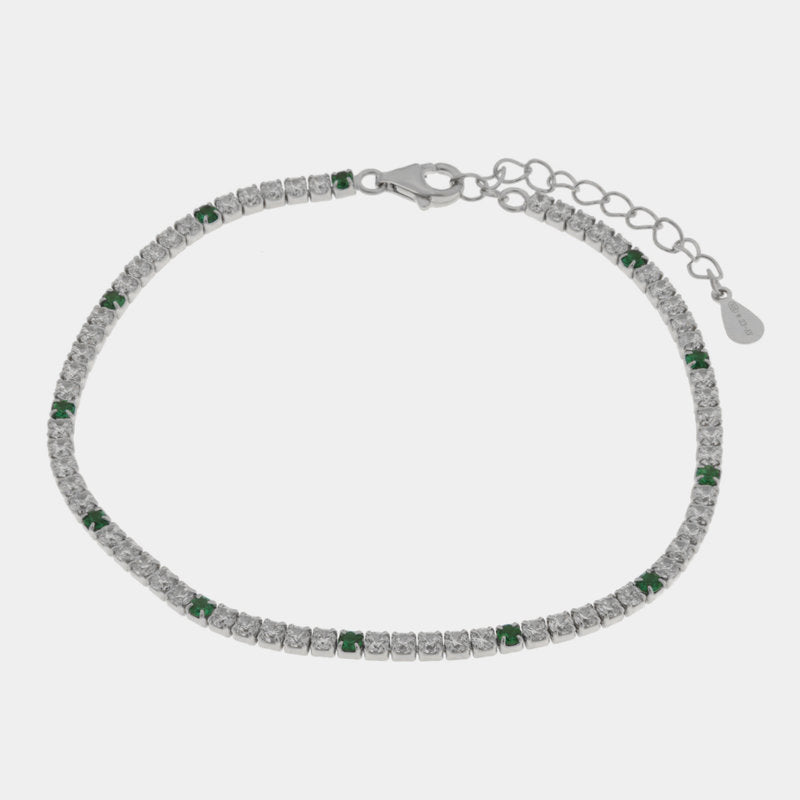 Bracciale in Argento 925 tennis con zirconi trasparenti e verdi