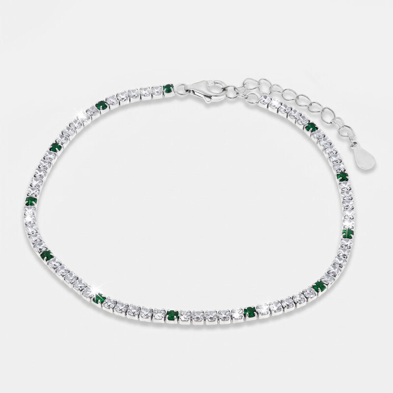 Bracciale in Argento 925 tennis con zirconi trasparenti e verdi - BYSIMON gioielli