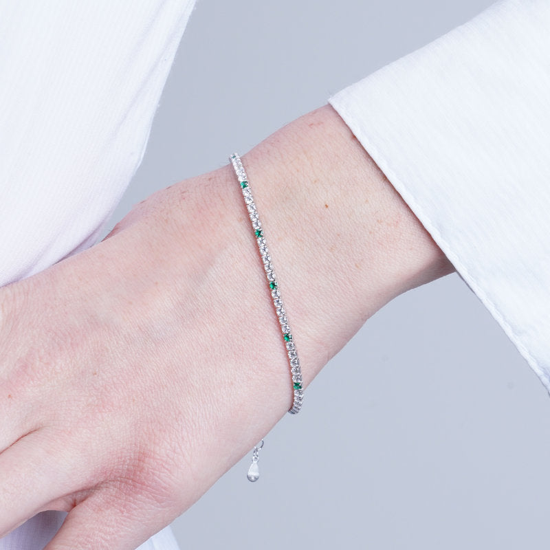 Bracciale in Argento 925 tennis con zirconi trasparenti e verdi