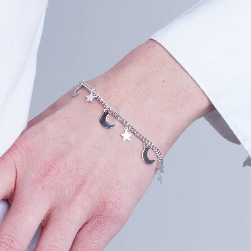 Bracciale in Argento 925 stelle e lune pendenti Collezione Hanoi - BYSIMON gioielli