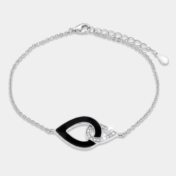 Bracciale in Argento 925 gocce intrecciate con smalto nero e zirconi - BYSIMON gioielli