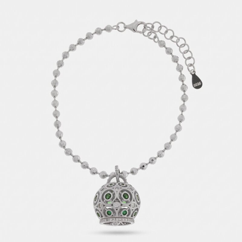 Bracciale in Argento 925 con campanella impreziosita da zirconi
