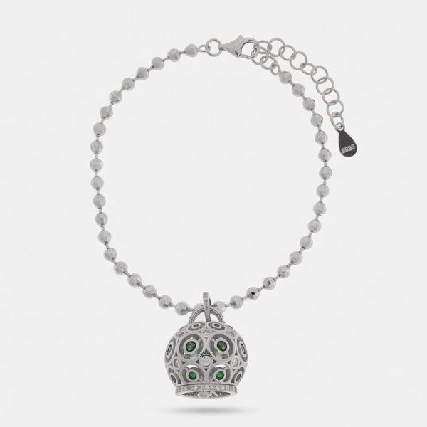 Bracciale in Argento 925 con campanella impreziosita da zirconi