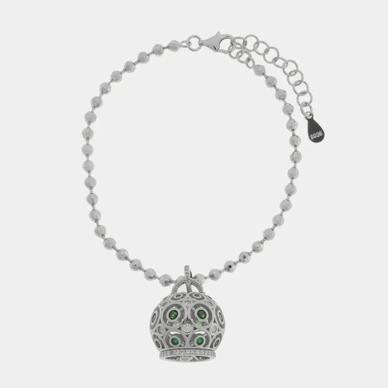 Bracciale in Argento 925 con campanella impreziosita da zirconi