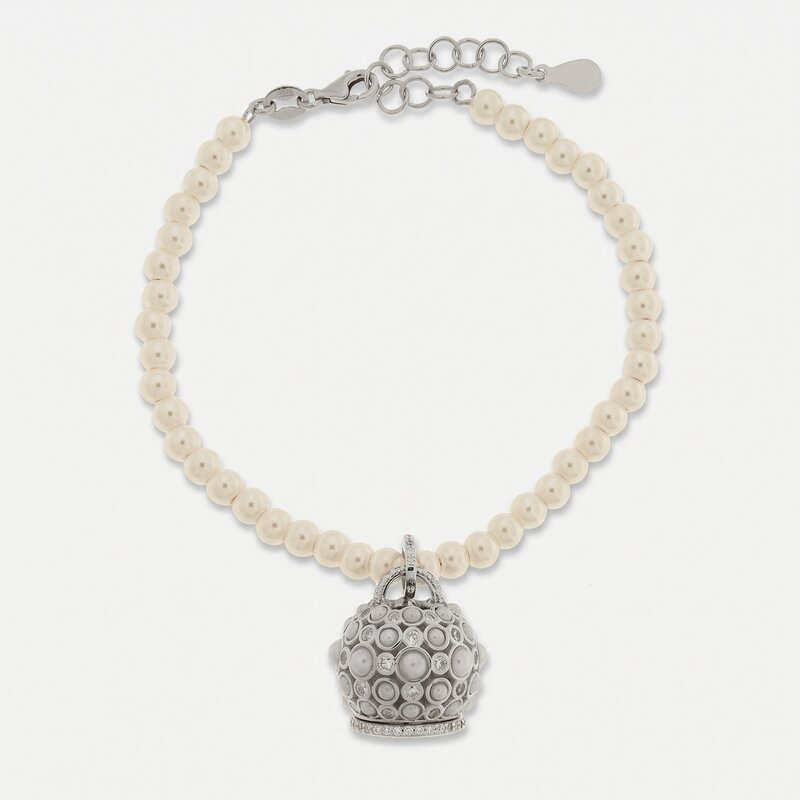 Bracciale in Argento 925 con perle e campanella zirconata