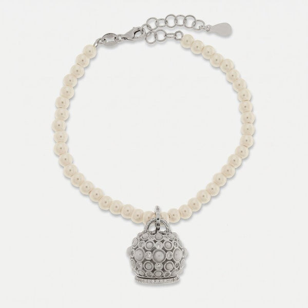 Bracciale in Argento 925 con perle e campanella zirconata