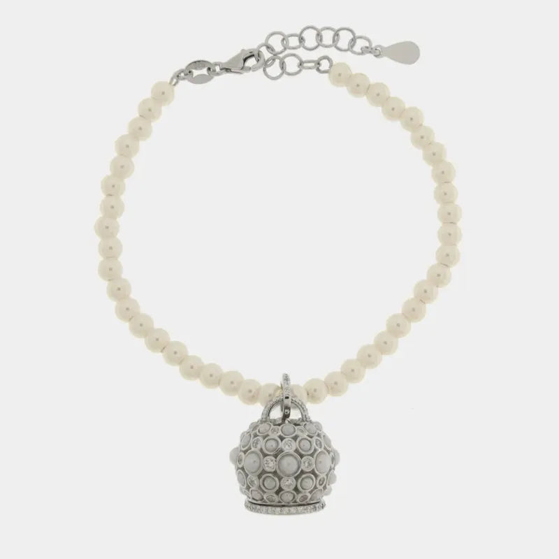 Bracciale in Argento 925 con perle e campanella zirconata