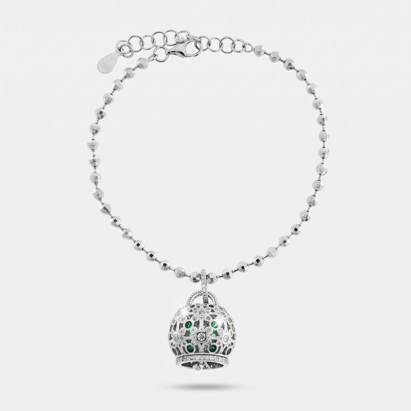 Bracciale in Argento 925 con campanella impreziosita da zirconi
