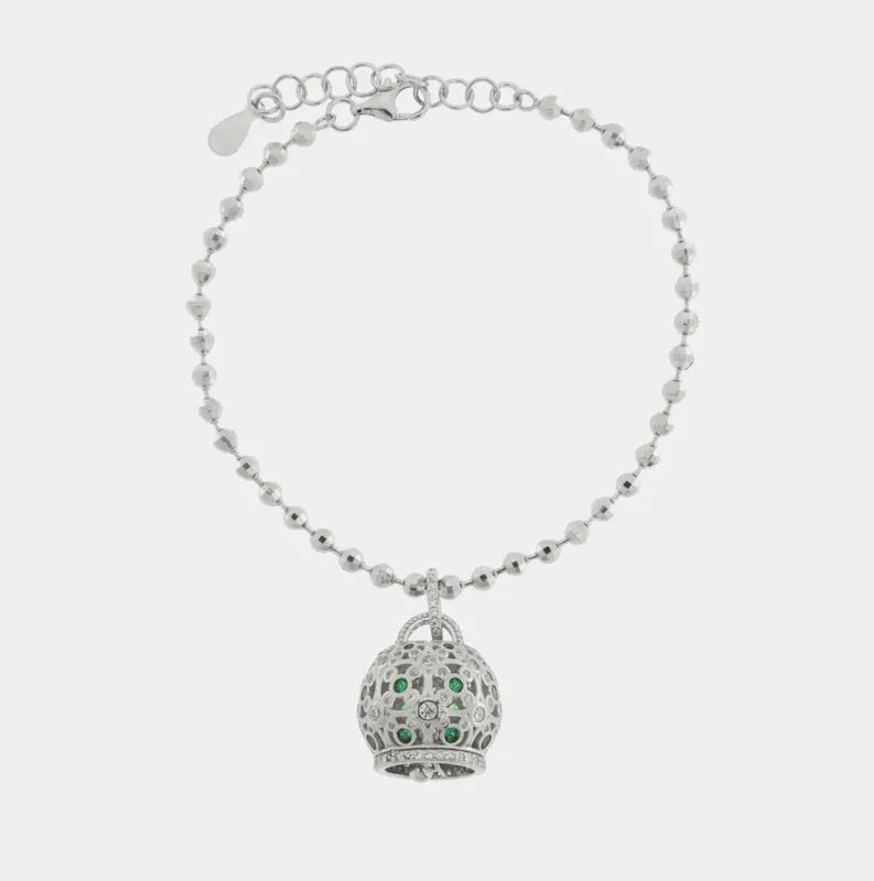 Bracciale in Argento 925 con campanella impreziosita da zirconi