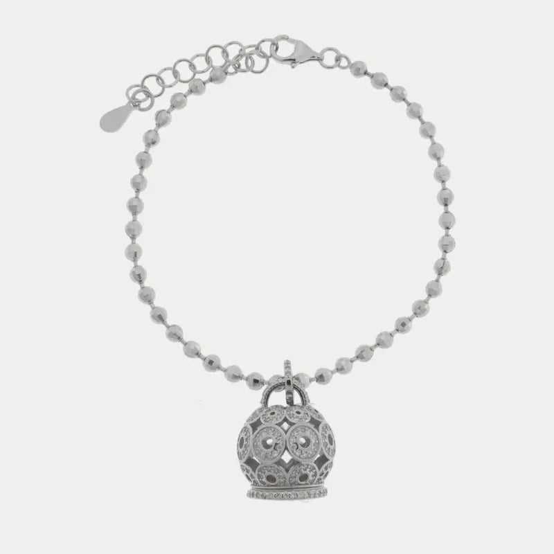 Bracciale in Argento 925 con campanella impreziosita da zirconi