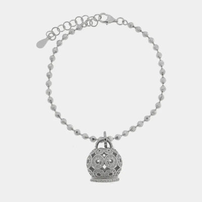 Bracciale in Argento 925 con campanella impreziosita da zirconi