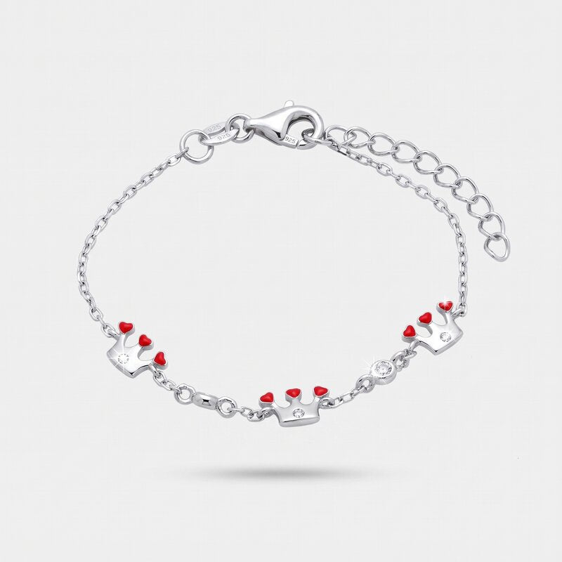 Bracciale in Argento 925 corone con cuori rosa - BYSIMON gioielli
