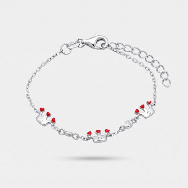 Bracciale in Argento 925 corone con cuori rosa - BYSIMON gioielli
