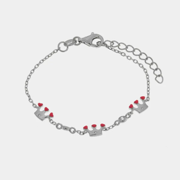 Bracciale in Argento 925 corone con cuori rosa - BYSIMON gioielli