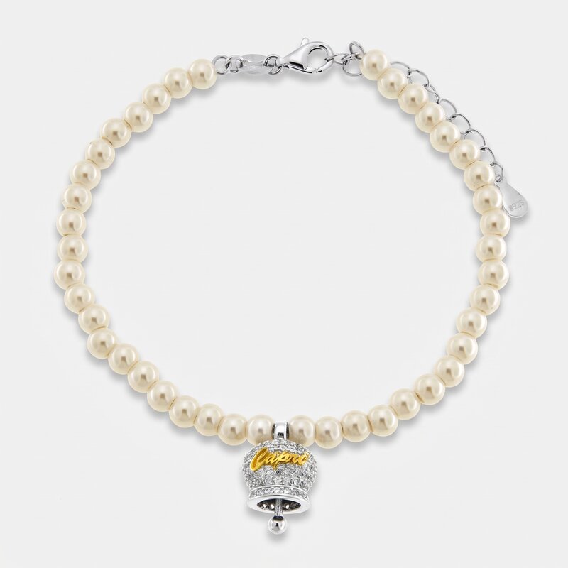 Bracciale in Argento 925 campanella Capri zirconata e perle
