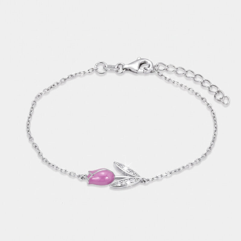 Bracciale in Argento 925 tulipano lilla Rodio