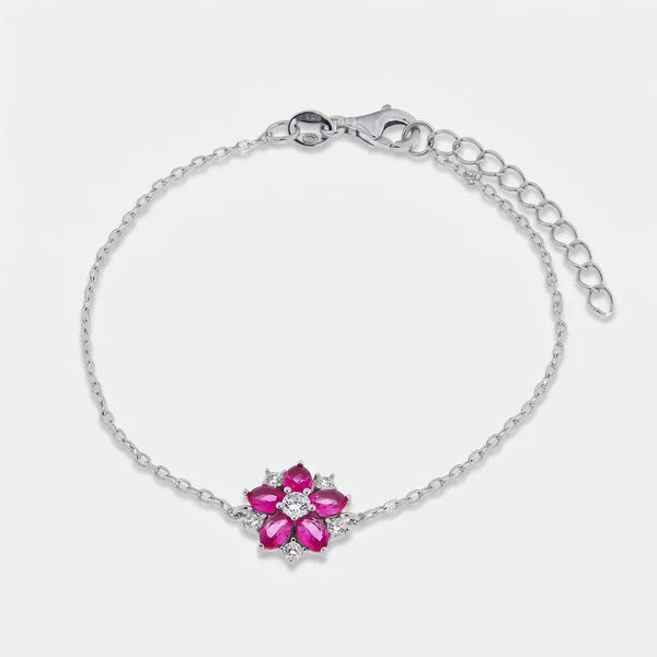 Bracciale in Argento 925 Fiore petali magenta e zirconi