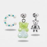 Orecchini in Acciaio con orsi e earcuff con perle