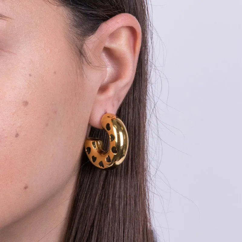 Steel Hoop Earrings with Hearts