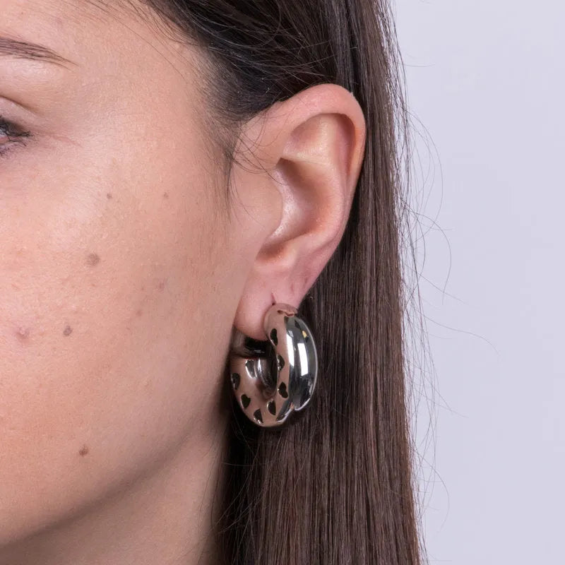 Steel Hoop Earrings with Hearts
