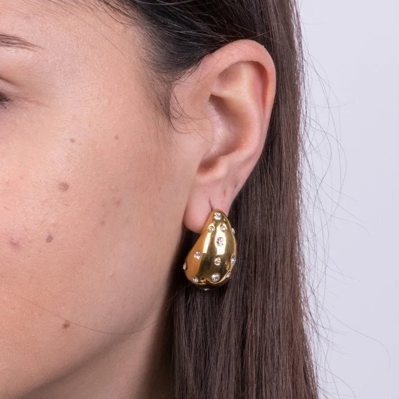 Drop Steel Earrings with Crystals