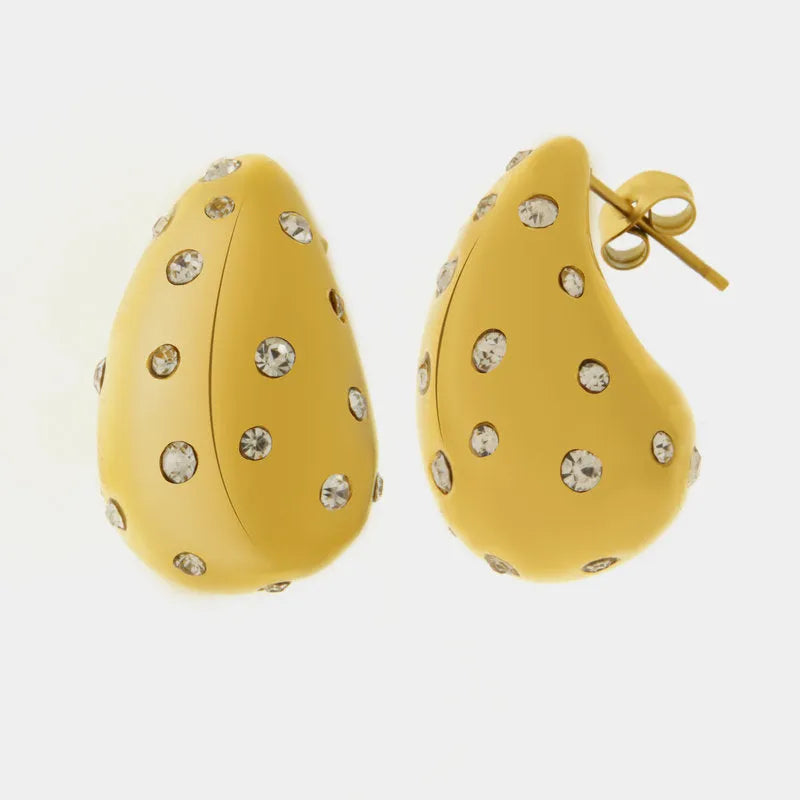 Drop Steel Earrings with Crystals