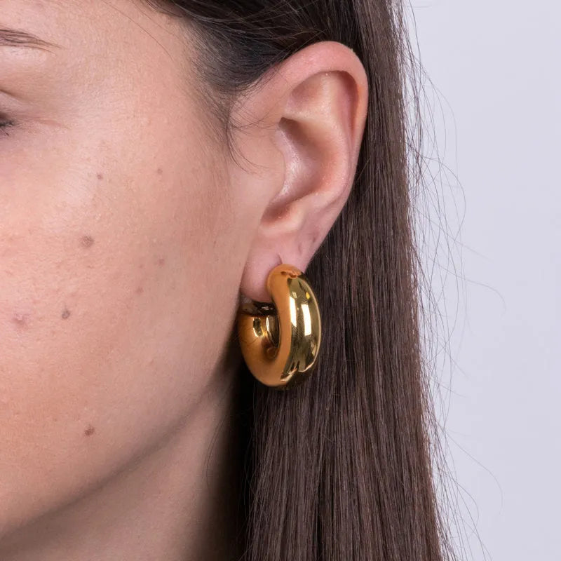 Gold Plated Smooth Hoop Steel Earrings