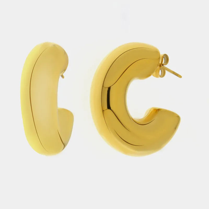 Gold Plated Smooth Hoop Steel Earrings