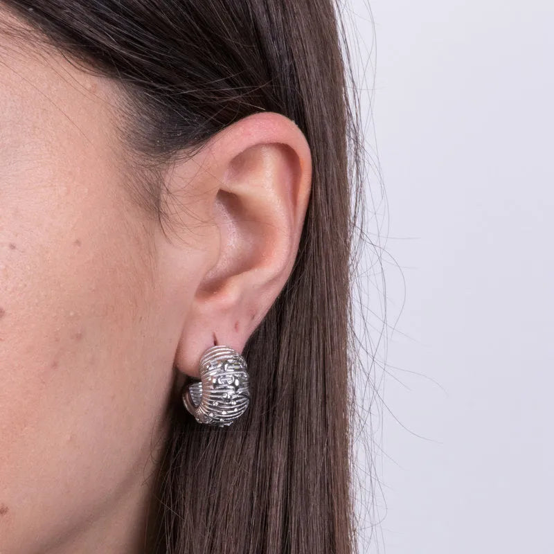 Steel Hoop Earrings with Crystals