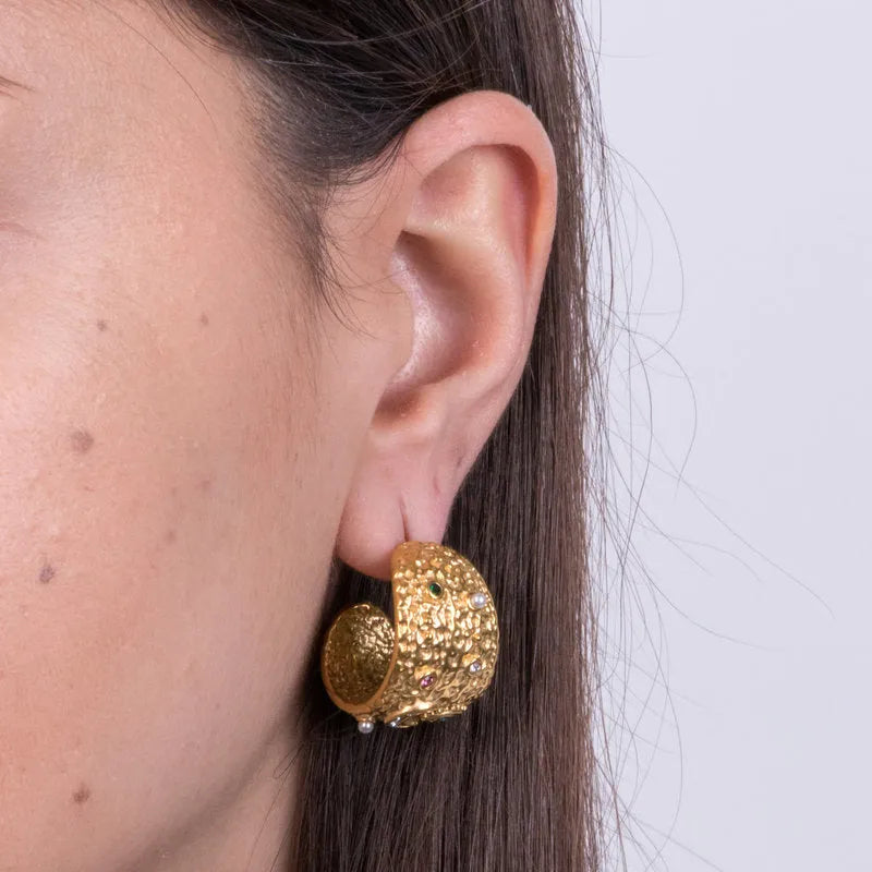Steel Hoop Earrings with Crystals