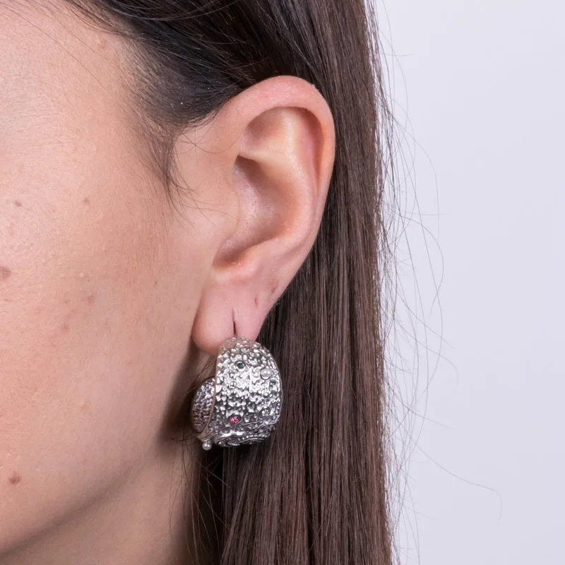 Steel Hoop Earrings with Crystals