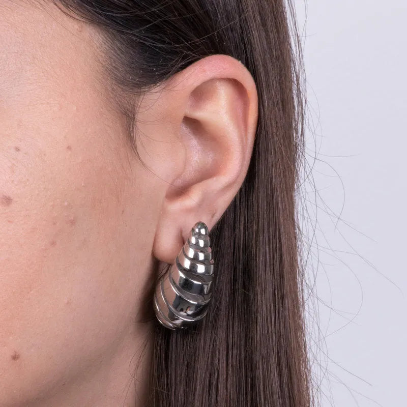 Steel Drop Earrings with Perforated Edge