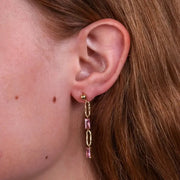 Orecchini in Acciaio con catena ovale e cristalli rosa