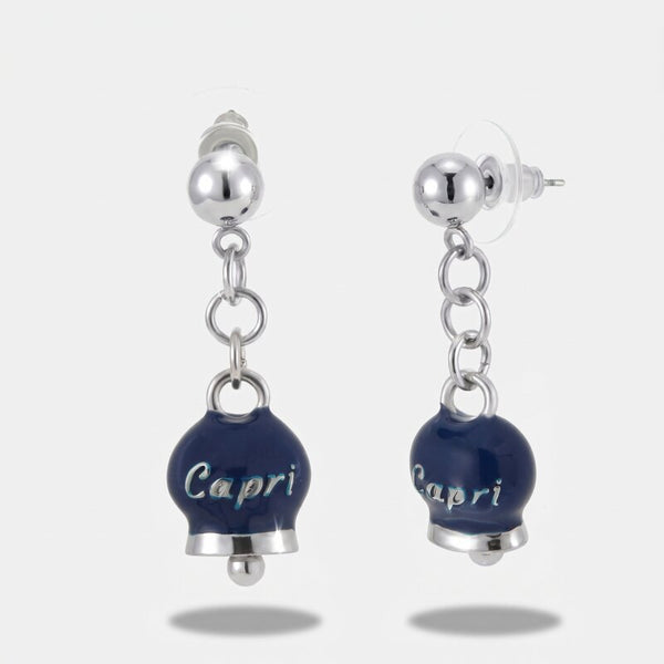 Orecchini in Acciaio con campanella blu e scritta Capri - BYSIMON gioielli