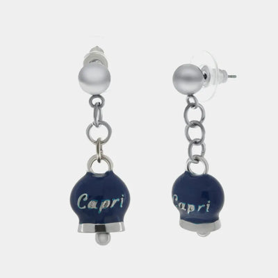 Orecchini in Acciaio con campanella blu e scritta Capri - BYSIMON gioielli