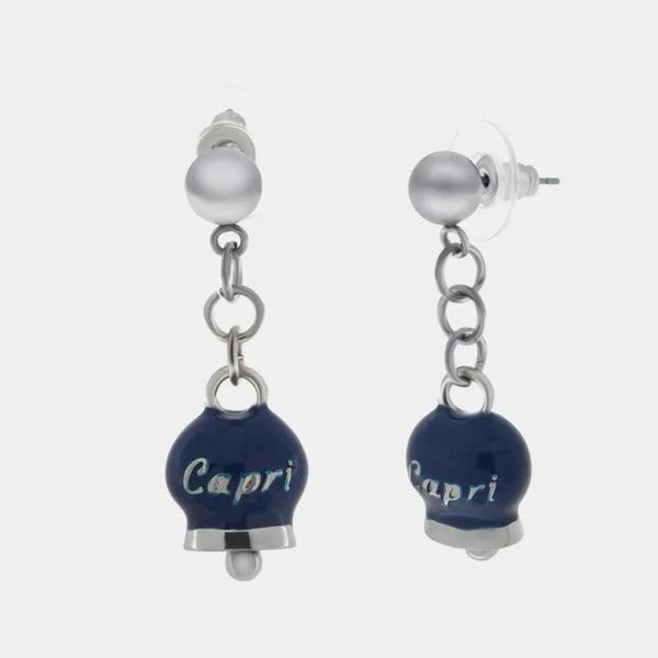 Orecchini in Acciaio con campanella blu e scritta Capri - BYSIMON gioielli