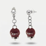Orecchini in Acciaio con campanella pendente rosso con scritta Capri - BYSIMON gioielli