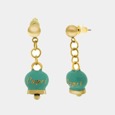 Orecchini in Acciaio con campanella pendente verde con scritta Capri - BYSIMON gioielli