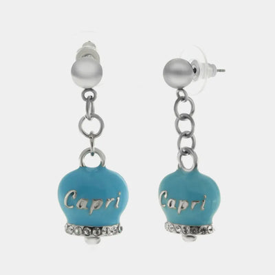 Orecchini in Acciaio con campanella  azzurro con scritta Capri - BYSIMON gioielli