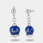 Orecchini in Acciaio con campanella  blu con scritta Capri - BYSIMON gioielli