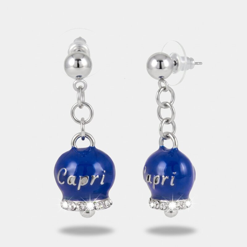 Orecchini in Acciaio con campanella  blu con scritta Capri - BYSIMON gioielli