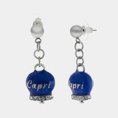 Orecchini in Acciaio con campanella  blu con scritta Capri - BYSIMON gioielli