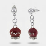 Orecchini in Acciaio con campanella  borgogna  con scritta Capri - BYSIMON gioielli