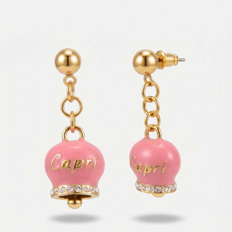 Orecchini in Acciaio con campanella  rosa con scritta Capri - BYSIMON gioielli