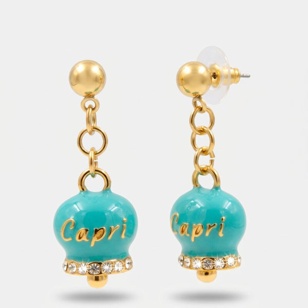 Orecchini in Acciaio con campanella  verde con scritta Capri - BYSIMON gioielli