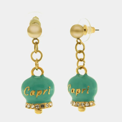 Orecchini in Acciaio con campanella  verde con scritta Capri - BYSIMON gioielli